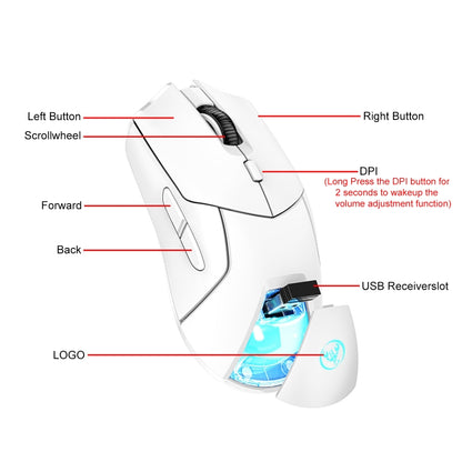 HXSJ T40 7 Keys 4000DPI Three-mode Colorful Backlight Wireless Gaming Mouse Rechargeable(White) - Wireless Mice by HXSJ | Online Shopping South Africa | PMC Jewellery | Buy Now Pay Later Mobicred