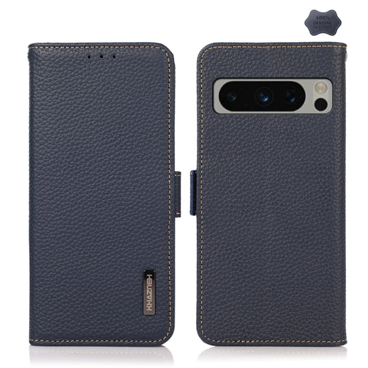 For Google Pixel 8 Pro KHAZNEH Side-Magnetic Litchi Genuine Leather RFID Phone Case(Blue) - Google Cases by PMC Jewellery | Online Shopping South Africa | PMC Jewellery | Buy Now Pay Later Mobicred