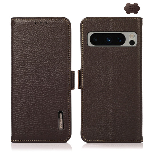 For Google Pixel 8 Pro KHAZNEH Side-Magnetic Litchi Genuine Leather RFID Phone Case(Brown) - Google Cases by PMC Jewellery | Online Shopping South Africa | PMC Jewellery | Buy Now Pay Later Mobicred