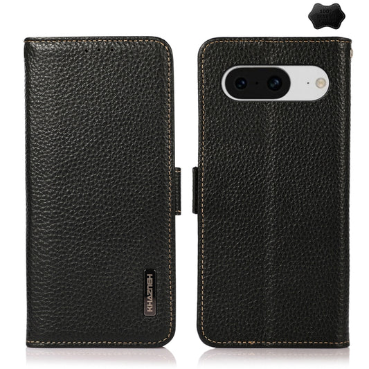 For Google Pixel 8 KHAZNEH Side-Magnetic Litchi Genuine Leather RFID Phone Case(Black) - Google Cases by PMC Jewellery | Online Shopping South Africa | PMC Jewellery | Buy Now Pay Later Mobicred