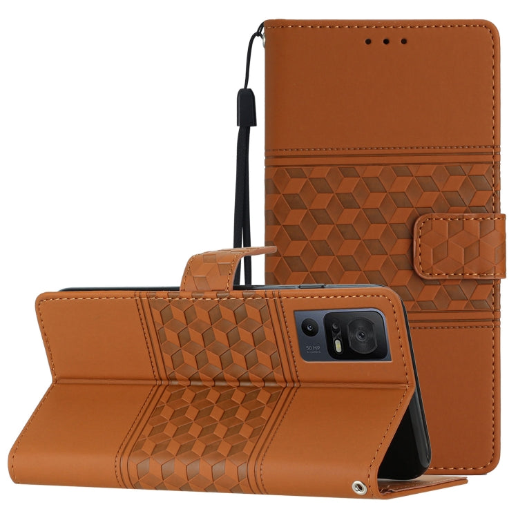 For TCL 40 SE Diamond Embossed Skin Feel Leather Phone Case with Lanyard(Brown) - More Brand by PMC Jewellery | Online Shopping South Africa | PMC Jewellery | Buy Now Pay Later Mobicred