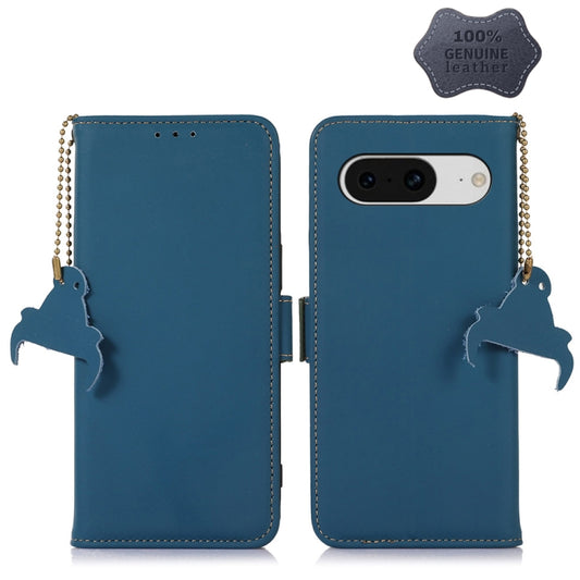 For Google Pixel 8 Genuine Leather Magnetic RFID Leather Phone Case(Blue) - Google Cases by PMC Jewellery | Online Shopping South Africa | PMC Jewellery | Buy Now Pay Later Mobicred