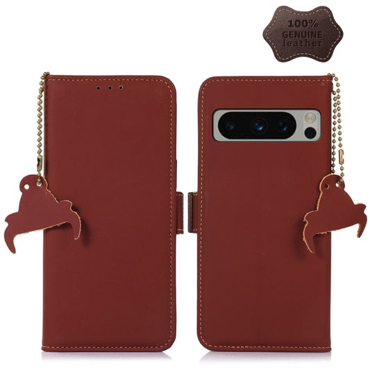 For Google Pixel 8 Pro Genuine Leather Magnetic RFID Leather Phone Case(Coffee) - Google Cases by PMC Jewellery | Online Shopping South Africa | PMC Jewellery | Buy Now Pay Later Mobicred