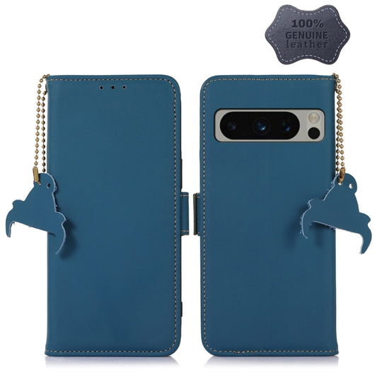 For Google Pixel 8 Pro Genuine Leather Magnetic RFID Leather Phone Case(Blue) - Google Cases by PMC Jewellery | Online Shopping South Africa | PMC Jewellery | Buy Now Pay Later Mobicred