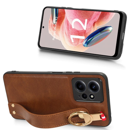 For Redmi Note 12 4G Global Wristband Leather Back Phone Case(Brown) - Note 12 Cases by PMC Jewellery | Online Shopping South Africa | PMC Jewellery | Buy Now Pay Later Mobicred