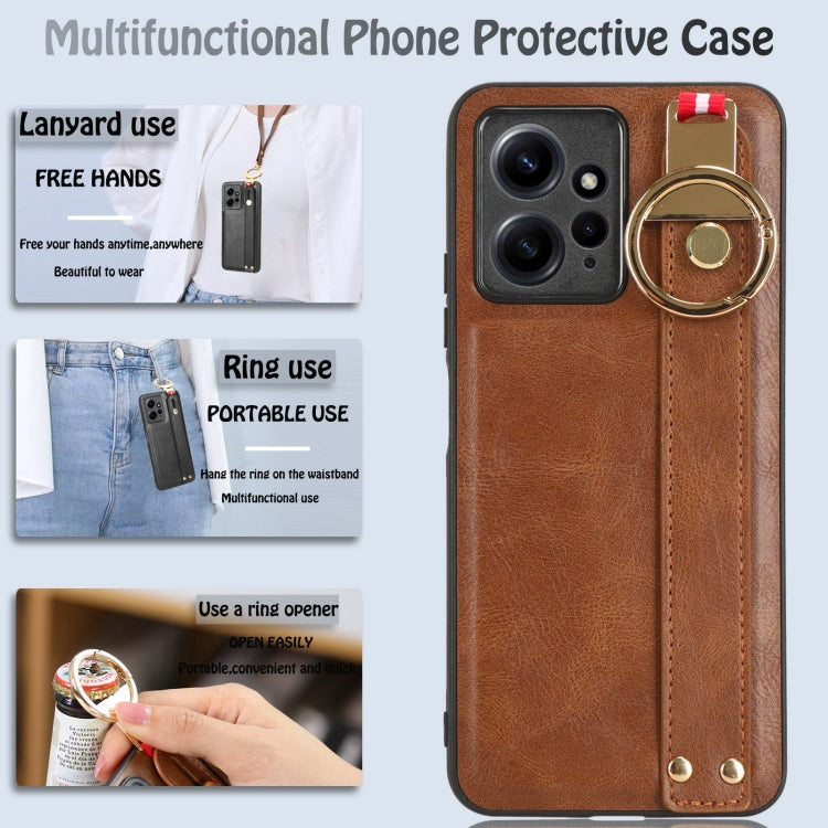 For Redmi Note 12 4G Global Wristband Leather Back Phone Case(Brown) - Note 12 Cases by PMC Jewellery | Online Shopping South Africa | PMC Jewellery | Buy Now Pay Later Mobicred