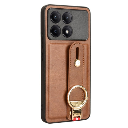 For Xiaomi Poco X6 Pro/Redmi K70E Wristband Leather Back Phone Case(Brown) - K70E Cases by PMC Jewellery | Online Shopping South Africa | PMC Jewellery