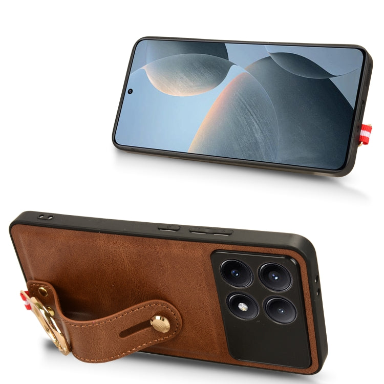 For Xiaomi Poco X6 Pro/Redmi K70E Wristband Leather Back Phone Case(Brown) - K70E Cases by PMC Jewellery | Online Shopping South Africa | PMC Jewellery