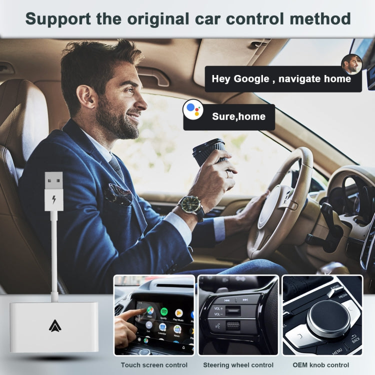 THT-020-2+ USB + USB-C / Type-C Wired to Wireless Carplay Adapter for Android Smartphone(White) - Bluetooth Adapters by PMC Jewellery | Online Shopping South Africa | PMC Jewellery | Buy Now Pay Later Mobicred