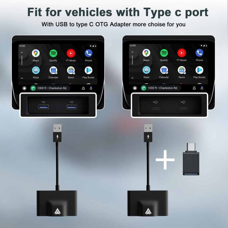 THT-020-3+ USB + USB-C / Type-C Wired to Wireless Carplay Adapter for Android Smartphone(Black) - Bluetooth Adapters by PMC Jewellery | Online Shopping South Africa | PMC Jewellery | Buy Now Pay Later Mobicred