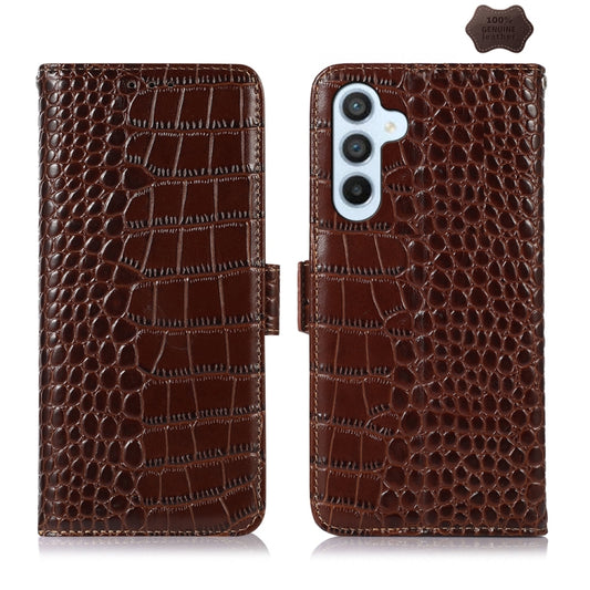 For Samsung Galaxy S24 Crocodile Top Layer Cowhide Leather Phone Case(Brown) - Galaxy Phone Cases by PMC Jewellery | Online Shopping South Africa | PMC Jewellery | Buy Now Pay Later Mobicred