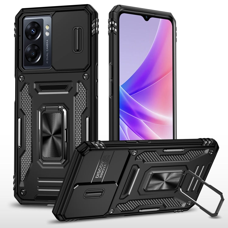 For OPPO A57 4G Armor PC + TPU Camera Shield Phone Case(Black) - OPPO Cases by PMC TechLife | Online Shopping South Africa | PMC TechLife