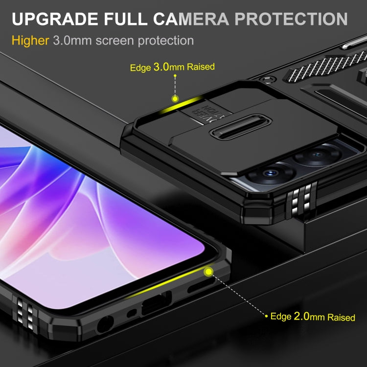 For OPPO A57 4G Armor PC + TPU Camera Shield Phone Case(Black) - OPPO Cases by PMC TechLife | Online Shopping South Africa | PMC TechLife
