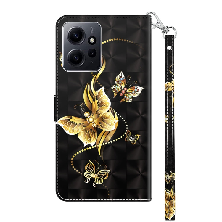 For Xiaomi Redmi Note  12 Pro+ 5G Global 3D Painted Pattern Leather Phone Case(Golden Butterfly) - Xiaomi Cases by PMC TechLife | Online Shopping South Africa | PMC TechLife | Buy Now Pay Later Mobicred
