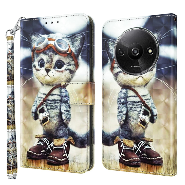 For Xiaomi Redmi A3 3D Painted Pattern Leather Phone Case(Naughty Cat) - Xiaomi Cases by PMC Jewellery | Online Shopping South Africa | PMC Jewellery | Buy Now Pay Later Mobicred