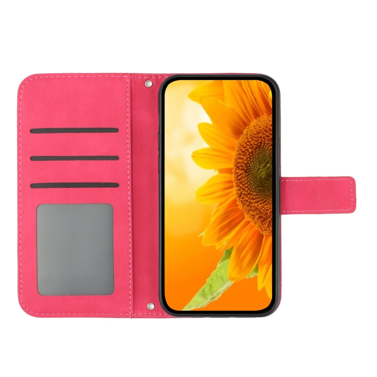 For Xiaomi Poco F5 Skin Feel Sun Flower Embossed Flip Leather Phone Case with Lanyard(Rose Red) - Xiaomi Cases by PMC Jewellery | Online Shopping South Africa | PMC Jewellery | Buy Now Pay Later Mobicred