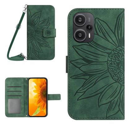 For Xiaomi Poco F5 Skin Feel Sun Flower Embossed Flip Leather Phone Case with Lanyard(Green) - Xiaomi Cases by PMC Jewellery | Online Shopping South Africa | PMC Jewellery | Buy Now Pay Later Mobicred