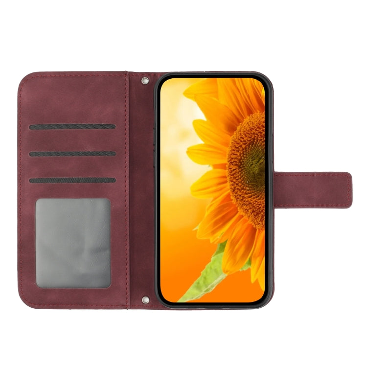 For Xiaomi Redmi 12 4G Global Skin Feel Sun Flower Embossed Flip Leather Phone Case with Lanyard(Wine Red) - Xiaomi Cases by PMC Jewellery | Online Shopping South Africa | PMC Jewellery | Buy Now Pay Later Mobicred