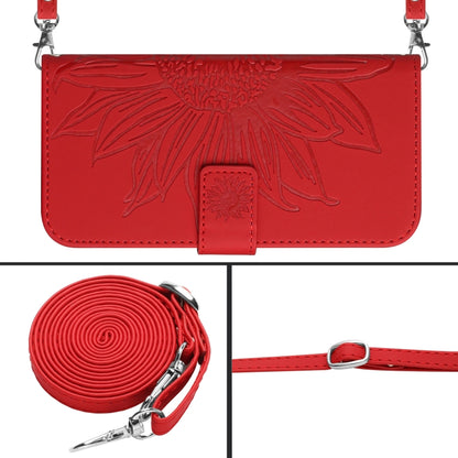 For Xiaomi Redmi 12 4G Global Skin Feel Sun Flower Embossed Flip Leather Phone Case with Lanyard(Red) - Xiaomi Cases by PMC Jewellery | Online Shopping South Africa | PMC Jewellery | Buy Now Pay Later Mobicred