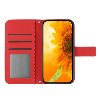 For Xiaomi Redmi 12 5G Skin Feel Sun Flower Embossed Flip Leather Phone Case with Lanyard(Red) - Xiaomi Cases by PMC Jewellery | Online Shopping South Africa | PMC Jewellery | Buy Now Pay Later Mobicred