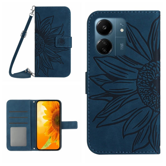 For Xiaomi Redmi 13C 4G Skin Feel Sun Flower Embossed Flip Leather Phone Case with Lanyard(Inky Blue) - 13C Cases by PMC Jewellery | Online Shopping South Africa | PMC Jewellery | Buy Now Pay Later Mobicred