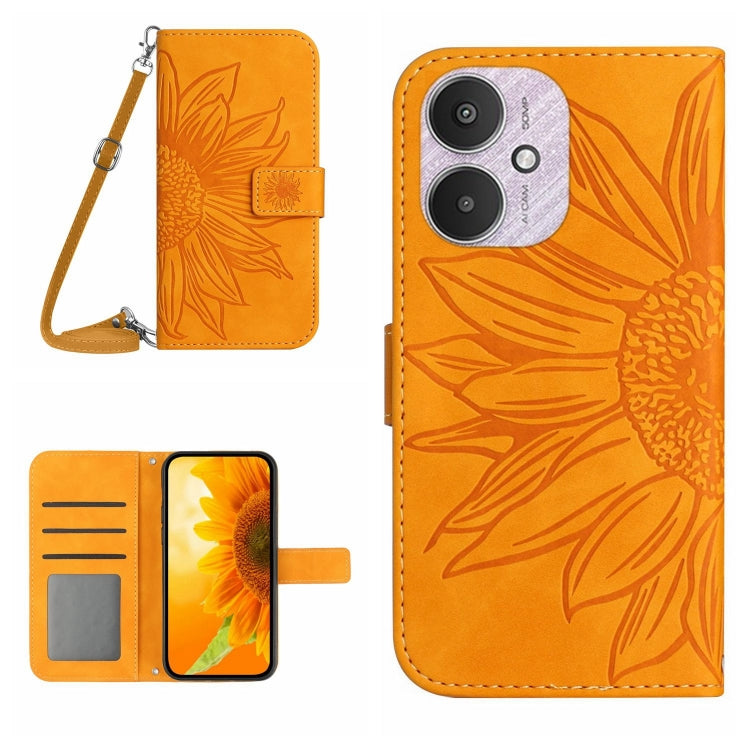 For Xiaomi Redmi 13C 5G Skin Feel Sun Flower Embossed Flip Leather Phone Case with Lanyard(Yellow) - 13C Cases by PMC Jewellery | Online Shopping South Africa | PMC Jewellery