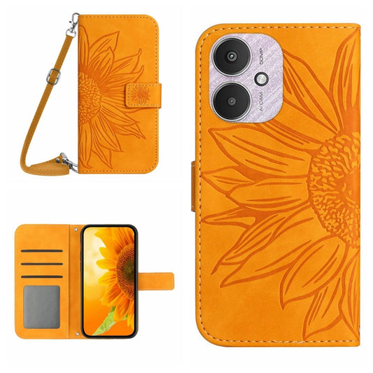 For Xiaomi Redmi 13C 5G Skin Feel Sun Flower Embossed Flip Leather Phone Case with Lanyard(Yellow) - 13C Cases by PMC Jewellery | Online Shopping South Africa | PMC Jewellery