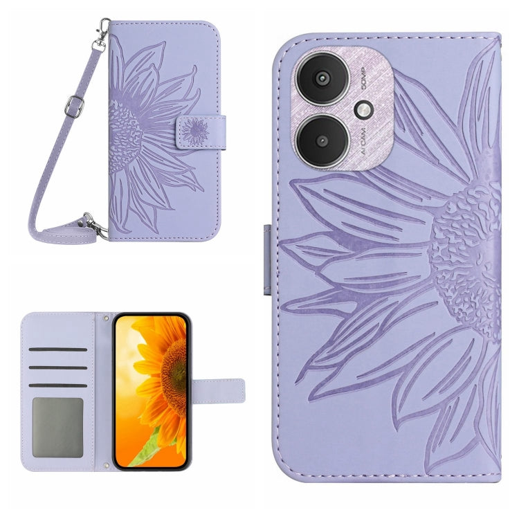 For Xiaomi Redmi 13C 5G Skin Feel Sun Flower Embossed Flip Leather Phone Case with Lanyard(Purple) - 13C Cases by PMC Jewellery | Online Shopping South Africa | PMC Jewellery | Buy Now Pay Later Mobicred