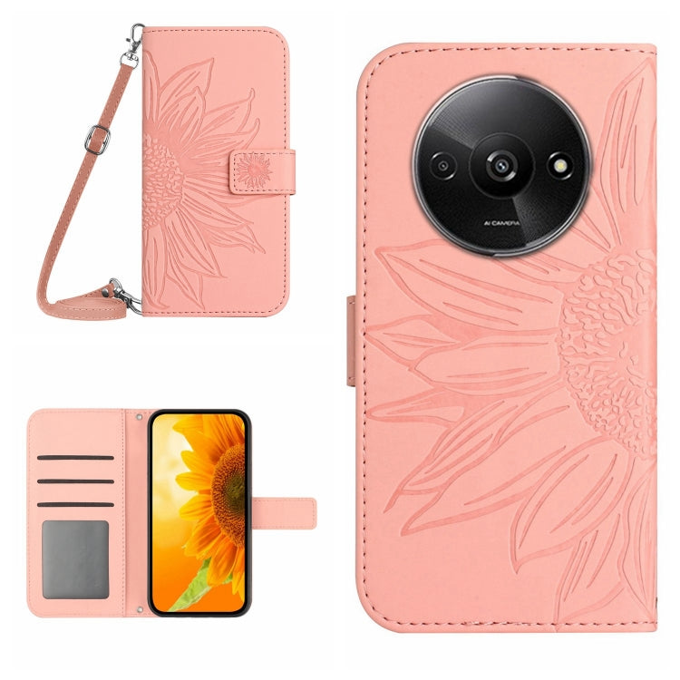 For Xiaomi Redmi A3 Skin Feel Sun Flower Embossed Flip Leather Phone Case with Lanyard(Pink) - Xiaomi Cases by PMC Jewellery | Online Shopping South Africa | PMC Jewellery | Buy Now Pay Later Mobicred