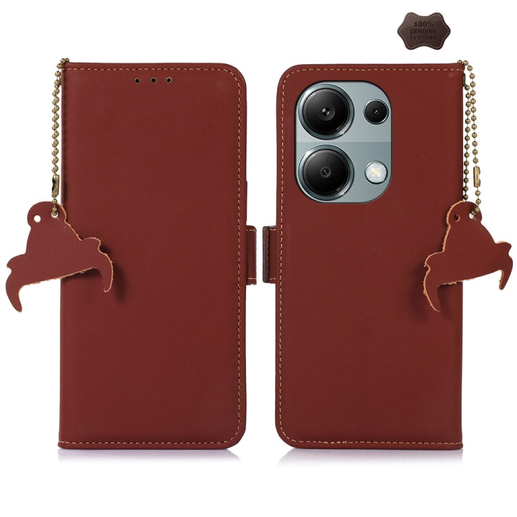 For Xiaomi Redmi Note 13 Pro 4G / POCO M6 Pro 4G Genuine Leather Magnetic RFID Leather Phone Case(Coffee) - Note 13 Pro Cases by PMC Jewellery | Online Shopping South Africa | PMC Jewellery | Buy Now Pay Later Mobicred