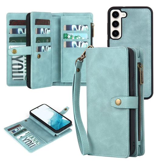 For Samsung Galaxy S22+ 5G Zipper Wallet Magnetic Detachable Leather Phone Case(Blue) - Galaxy S22+ 5G Cases by PMC Jewellery | Online Shopping South Africa | PMC Jewellery | Buy Now Pay Later Mobicred