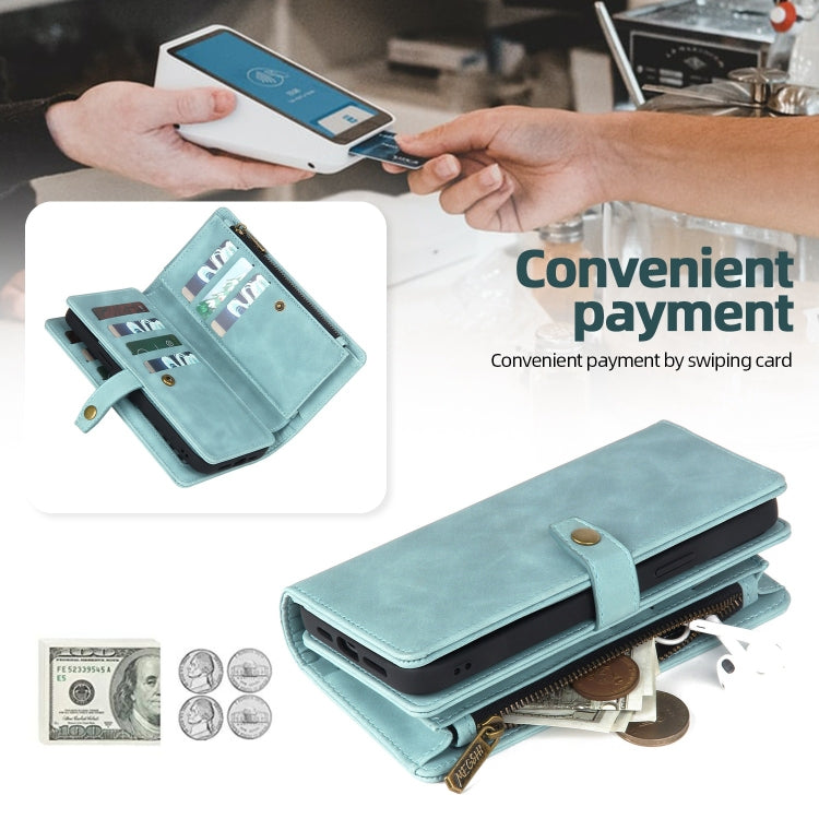 For Samsung Galaxy S21 FE 5G Zipper Wallet Detachable MagSafe Leather Phone Case(Blue) - Galaxy Phone Cases by PMC TechLife | Online Shopping South Africa | PMC TechLife