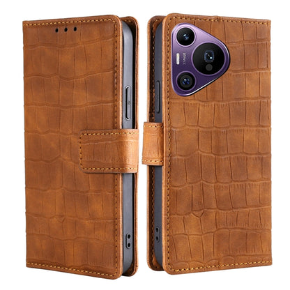 For Huawei Pura 70 Pro / 70 Pro+ 5G Skin Feel Crocodile Magnetic Clasp Leather Phone Case(Brown) - Huawei Cases by PMC Jewellery | Online Shopping South Africa | PMC Jewellery | Buy Now Pay Later Mobicred