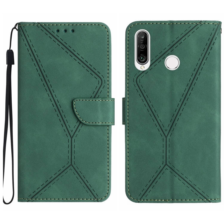 For Huawei P30 Lite/nova 4e Stitching Embossed Leather Phone Case(Green) - Huawei Cases by PMC Jewellery | Online Shopping South Africa | PMC Jewellery | Buy Now Pay Later Mobicred