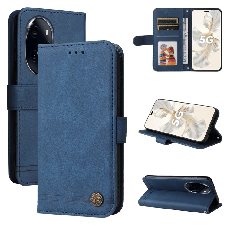 For Honor 100 Pro Skin Feel Life Tree Metal Button Leather Phone Case(Blue) - Honor Cases by PMC Jewellery | Online Shopping South Africa | PMC Jewellery | Buy Now Pay Later Mobicred