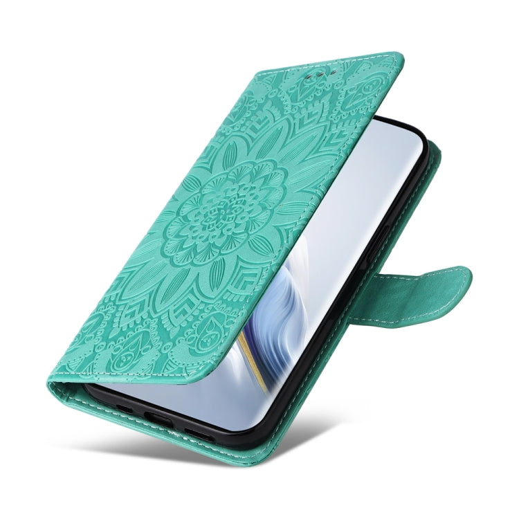 For Honor Magic6 Pro Embossed Sunflower Leather Phone Case(Green) - Honor Cases by PMC Jewellery | Online Shopping South Africa | PMC Jewellery | Buy Now Pay Later Mobicred