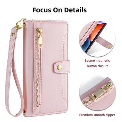 For Samsung Galaxy S24 5G Sheep Texture Cross-body Zipper Wallet Leather Phone Case(Pink) - Galaxy S24 5G Cases by PMC Jewellery | Online Shopping South Africa | PMC Jewellery | Buy Now Pay Later Mobicred