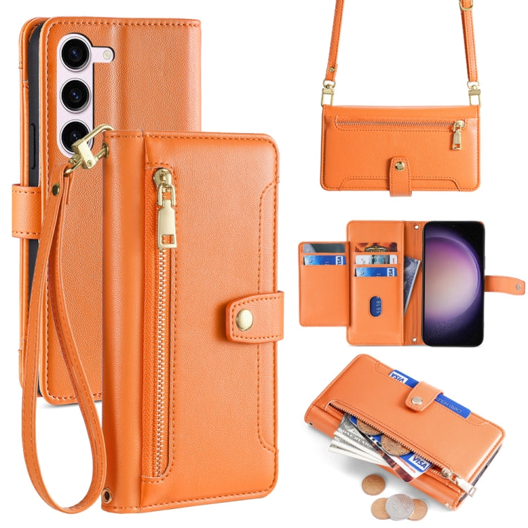 For Samsung Galaxy S24+ 5G Sheep Texture Cross-body Zipper Wallet Leather Phone Case(Orange) - Galaxy S24+ 5G Cases by PMC Jewellery | Online Shopping South Africa | PMC Jewellery | Buy Now Pay Later Mobicred