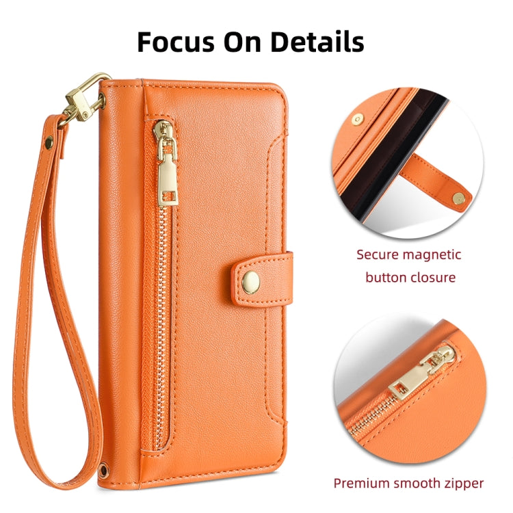 For Samsung Galaxy S24+ 5G Sheep Texture Cross-body Zipper Wallet Leather Phone Case(Orange) - Galaxy S24+ 5G Cases by PMC Jewellery | Online Shopping South Africa | PMC Jewellery | Buy Now Pay Later Mobicred