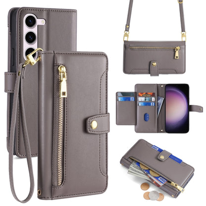 For Samsung Galaxy S24+ 5G Sheep Texture Cross-body Zipper Wallet Leather Phone Case(Grey) - Galaxy S24+ 5G Cases by PMC Jewellery | Online Shopping South Africa | PMC Jewellery | Buy Now Pay Later Mobicred