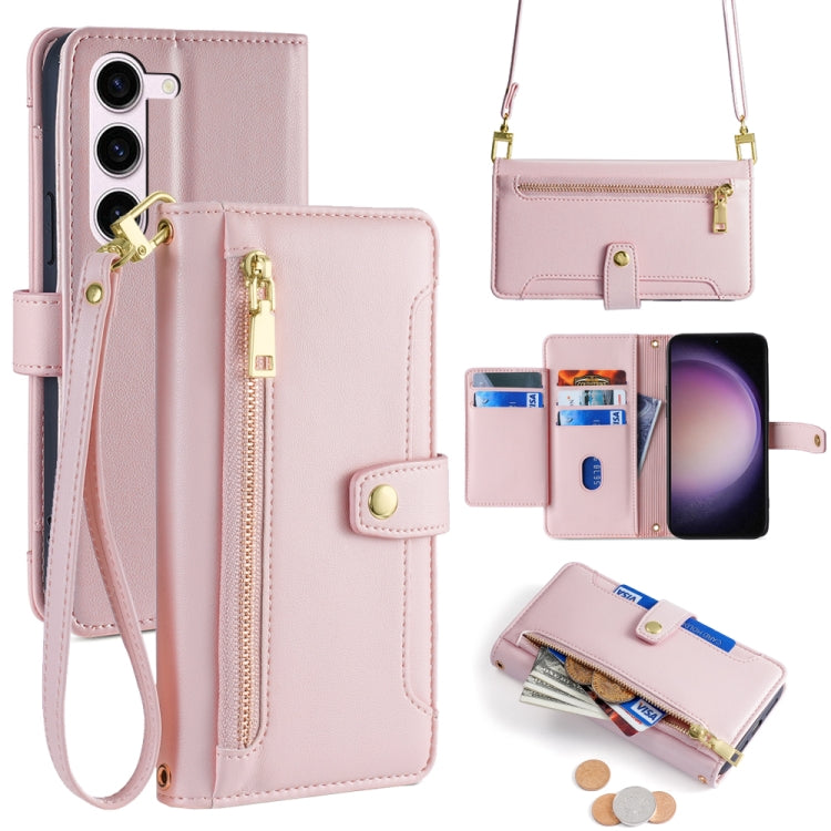 For Samsung Galaxy S24+ 5G Sheep Texture Cross-body Zipper Wallet Leather Phone Case(Pink) - Galaxy S24+ 5G Cases by PMC Jewellery | Online Shopping South Africa | PMC Jewellery | Buy Now Pay Later Mobicred