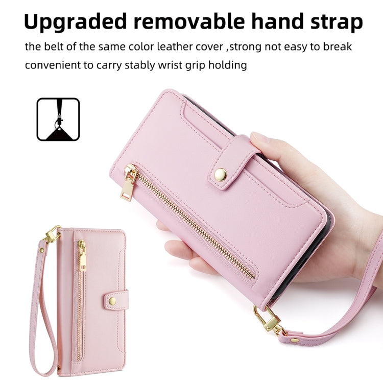 For Samsung Galaxy S24+ 5G Sheep Texture Cross-body Zipper Wallet Leather Phone Case(Pink) - Galaxy S24+ 5G Cases by PMC Jewellery | Online Shopping South Africa | PMC Jewellery | Buy Now Pay Later Mobicred