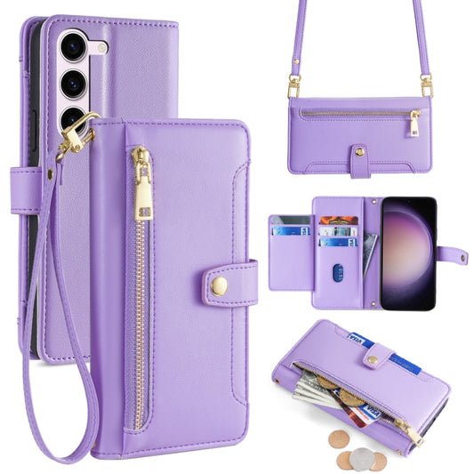 For Samsung Galaxy S24+ 5G Sheep Texture Cross-body Zipper Wallet Leather Phone Case(Purple) - Galaxy S24+ 5G Cases by PMC Jewellery | Online Shopping South Africa | PMC Jewellery | Buy Now Pay Later Mobicred