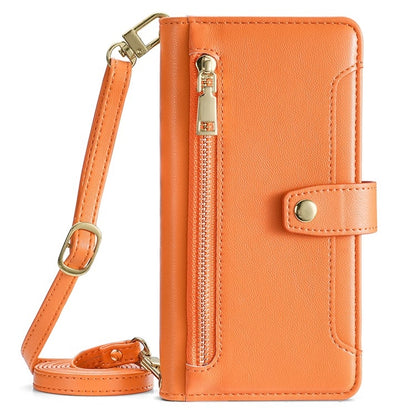 For Samsung Galaxy S24 Ultra 5G Sheep Texture Cross-body Zipper Wallet Leather Phone Case(Orange) - Galaxy S24 Ultra 5G Cases by PMC Jewellery | Online Shopping South Africa | PMC Jewellery | Buy Now Pay Later Mobicred