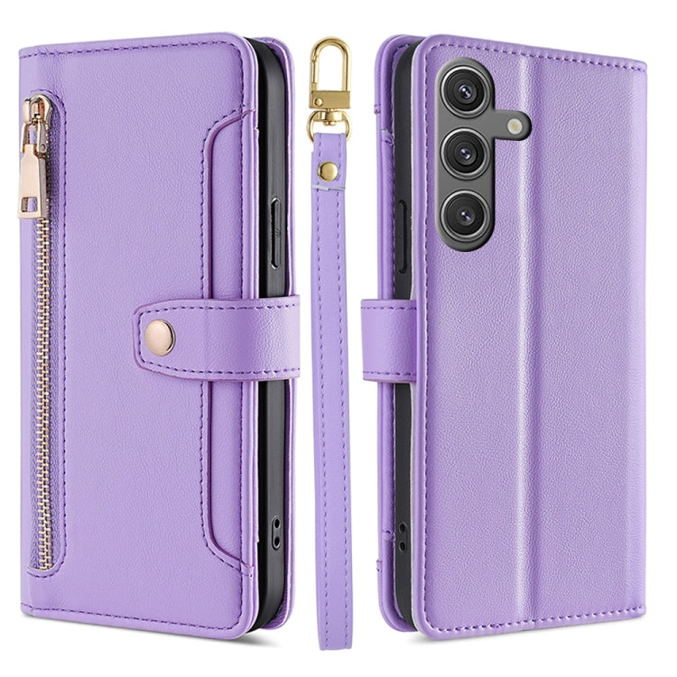 For Samsung Galaxy S24 Ultra 5G Sheep Texture Cross-body Zipper Wallet Leather Phone Case(Purple) - Galaxy S24 Ultra 5G Cases by PMC Jewellery | Online Shopping South Africa | PMC Jewellery | Buy Now Pay Later Mobicred