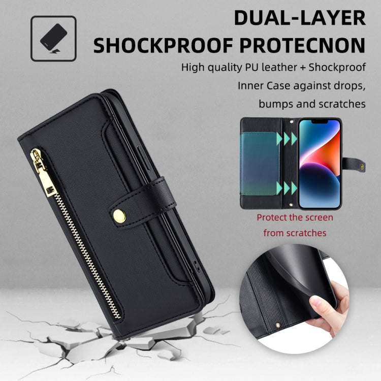 For OnePlus Nord CE4 Sheep Texture Cross-body Zipper Wallet Leather Phone Case(Black) - OnePlus Cases by PMC TechLife | Online Shopping South Africa | PMC TechLife | Buy Now Pay Later Mobicred