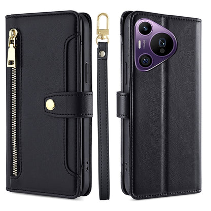 For Huawei Pura 70 Pro / 70 Pro+ 5G Sheep Texture Cross-body Zipper Wallet Leather Phone Case(Black) - Huawei Cases by PMC Jewellery | Online Shopping South Africa | PMC Jewellery | Buy Now Pay Later Mobicred