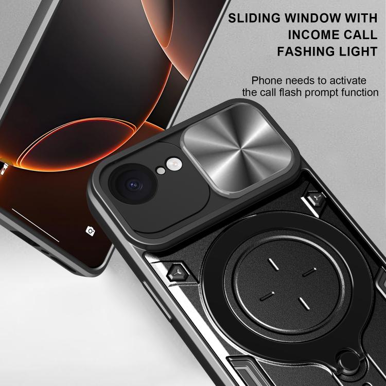 For iPhone 16e CD Texture Sliding Camshield Magnetic Holder Phone Case(Purple) - iPhone 16e Cases by PMC TechLife | Online Shopping South Africa | PMC TechLife | Buy Now Pay Later Mobicred