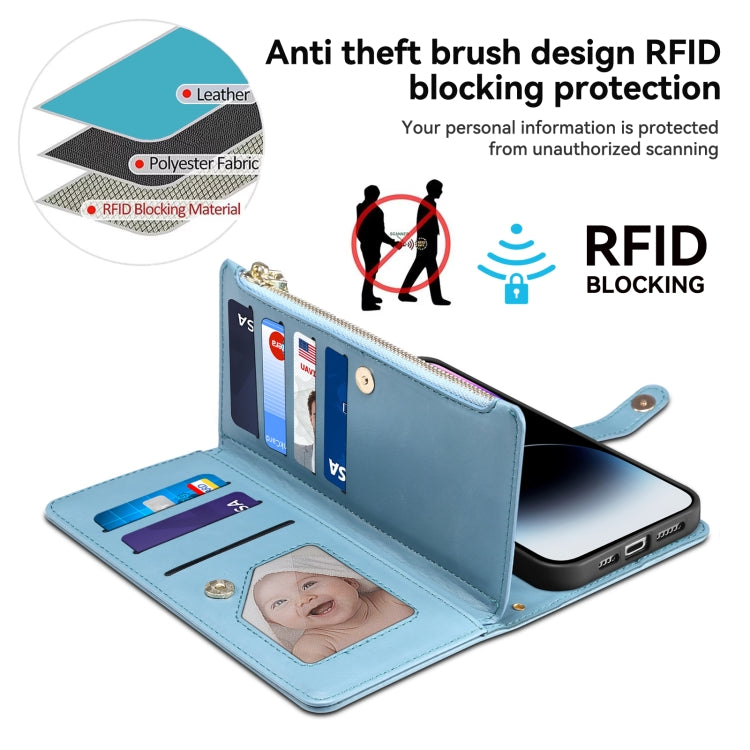 For Google Pixel 8 ESEBLE Star Series Lanyard Zipper Wallet RFID Leather Case(Blue) - Google Cases by ESEBLE | Online Shopping South Africa | PMC TechLife | Buy Now Pay Later Mobicred
