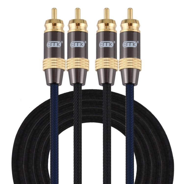 EMK 2 x RCA Male to 2 x RCA Male Gold Plated Connector Nylon Braid Coaxial Audio Cable for TV / Amplifier / Home Theater / DVD, Cable Length:2m(Black) - Audio Optical Cables by EMK | Online Shopping South Africa | PMC Jewellery | Buy Now Pay Later Mobicred